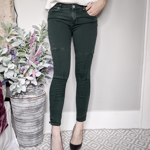 PAIGE Denim - PAIGE Skinny moto jeans zip ankle green stretch698
